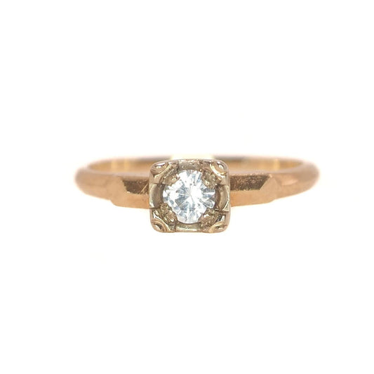 Vintage 1930s Art Deco Zircon, Yellow Gold Ring - 30s Clear Zircon and 14K Illusion Ring Size 6.75 - Deco Solitaire Gold Ring