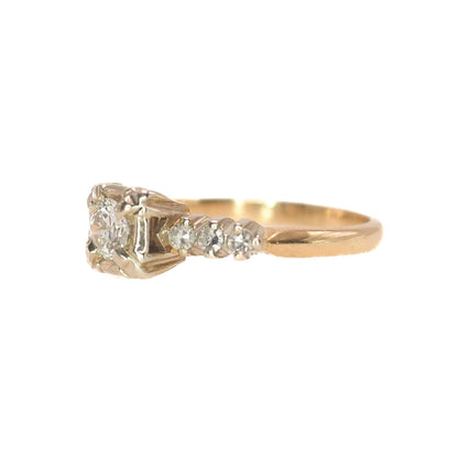 Vintage 1930s Art Deco Two Tone 0.50 CTTW Diamond Illusion Setting 14k Engagement Ring Size 6.75