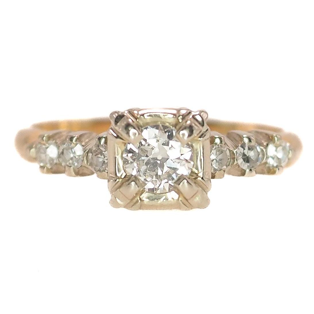 Vintage 1930s Art Deco Two Tone Diamond Ring Size 6.75 - 0.50 CTTW Diamond Illusion Setting 14K Engagement Ring - Deco Engagement Ring