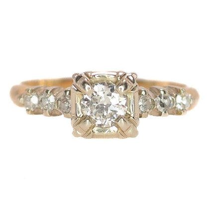 Vintage 1930s Art Deco Two Tone 0.50 CTTW Diamond Illusion Setting 14k Engagement Ring Size 6.75