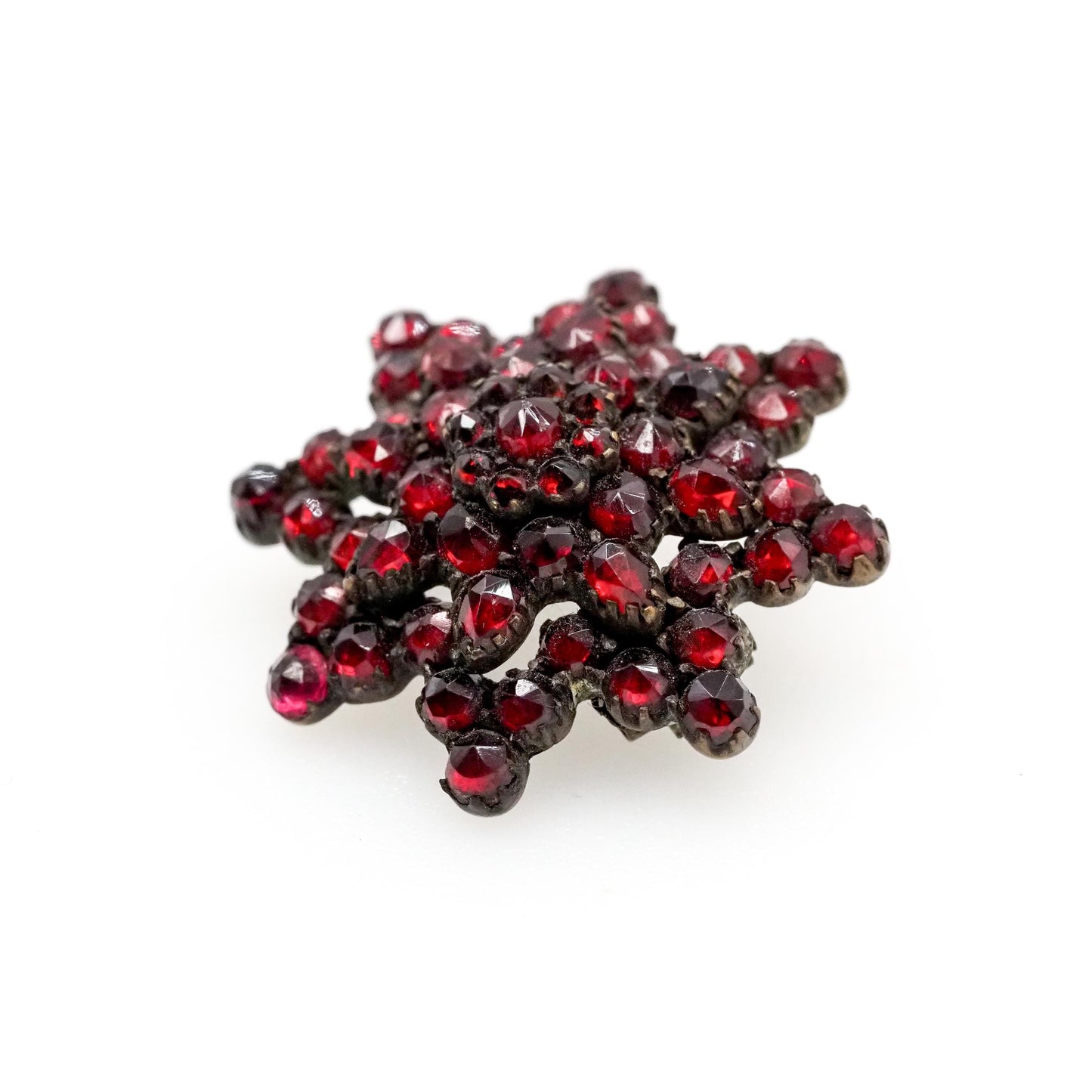 Antique 1920s Rose Cut Bohemian Garnet and Gilt Star Brooch - Red Czech Garnet Star Brooch - Red Gemstone Pin