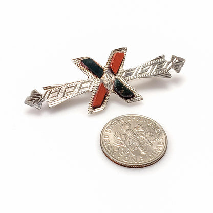Antique 1900s Late Victorian Scottish Bloodstone, Jasper, Sterling Silver Brooch