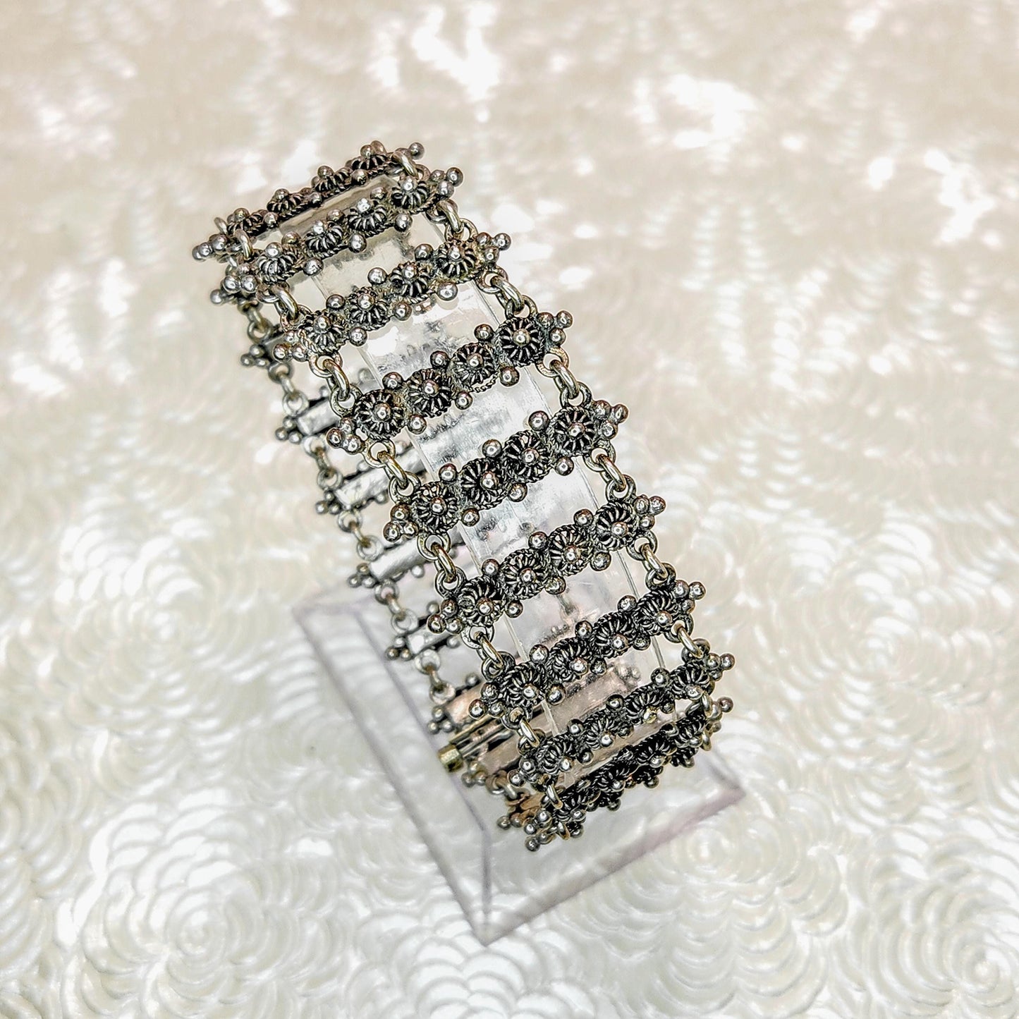 Antique 1880s Mid Victorian Silver Statement Bracelet - Victorian Grand Era Silver Link 7" Bracelet - Antique Silver Bracelet