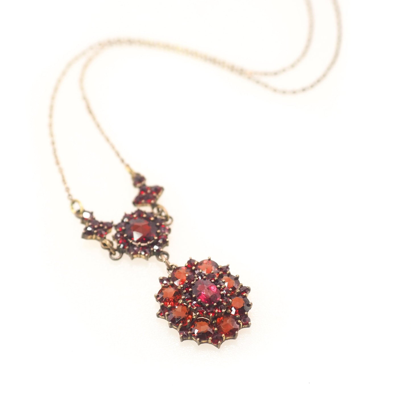 Antique 1910s Edwardian Rose Cut Bohemian Garnet and Pendant Choker 15.5" Necklace - Antique Red Garnet Cluster Necklace