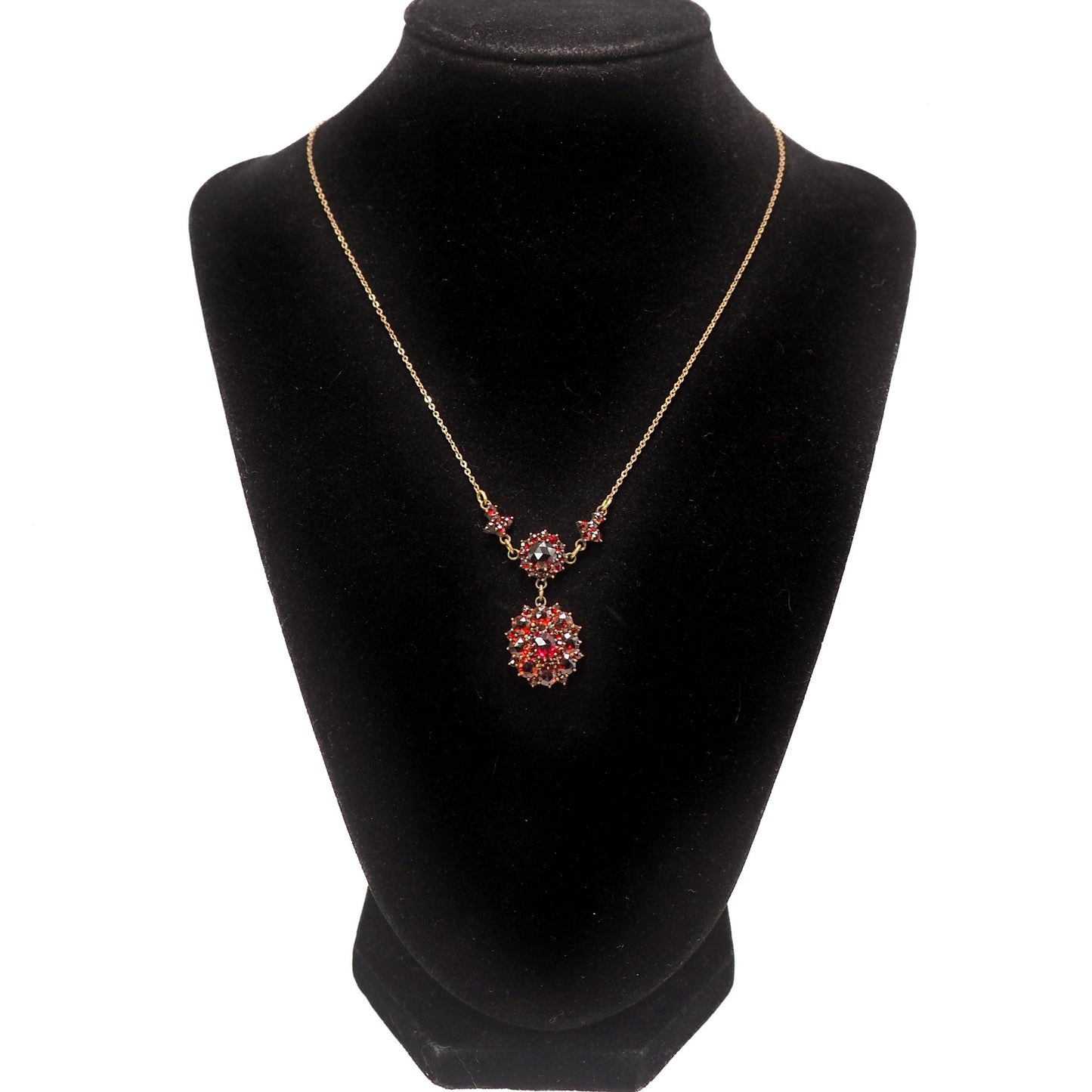 Antique 1910s Edwardian Rose Cut Bohemian Garnet and Pendant Choker 15.5" Necklace - Antique Red Garnet Cluster Necklace