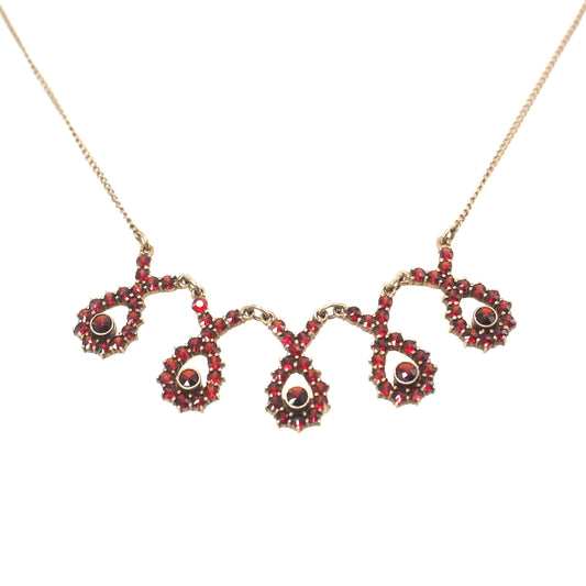 Vintage 1960s GRANAT TURNOV Rose Cut Bohemian Garnet Drop Choker 14.5" Necklace - 60s Red Garnet Choker Necklace - Gemstone Necklace