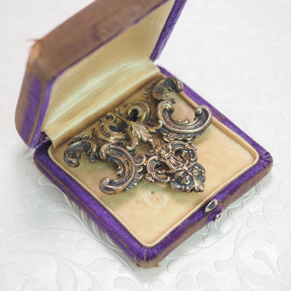 Vintage 1930s Victorian Revival Sterling Silver Chased Buckle Sash Pin
