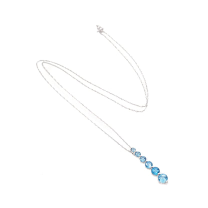Vintage 1990s Bright Blue Glass and 10k White Gold Graduated Pendant 18" Necklace