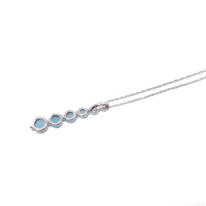 Vintage 1990s Bright Blue Glass and 10k White Gold Graduated Pendant 18" Necklace