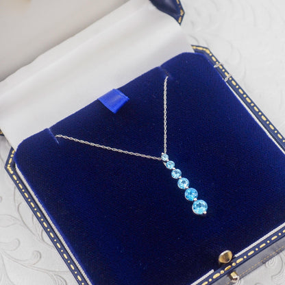 Vintage 1990s Bright Blue Glass and 10k White Gold Graduated Pendant 18" Necklace