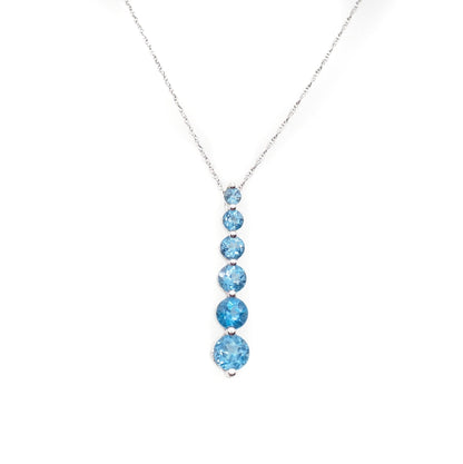 Vintage 1990s Bright Blue Glass and 10k White Gold Graduated Pendant 18" Necklace