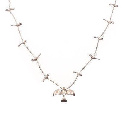 Vintage 1970s Zuni Sterling Silver Native American Bird Fetish Single Strand 27" Necklace