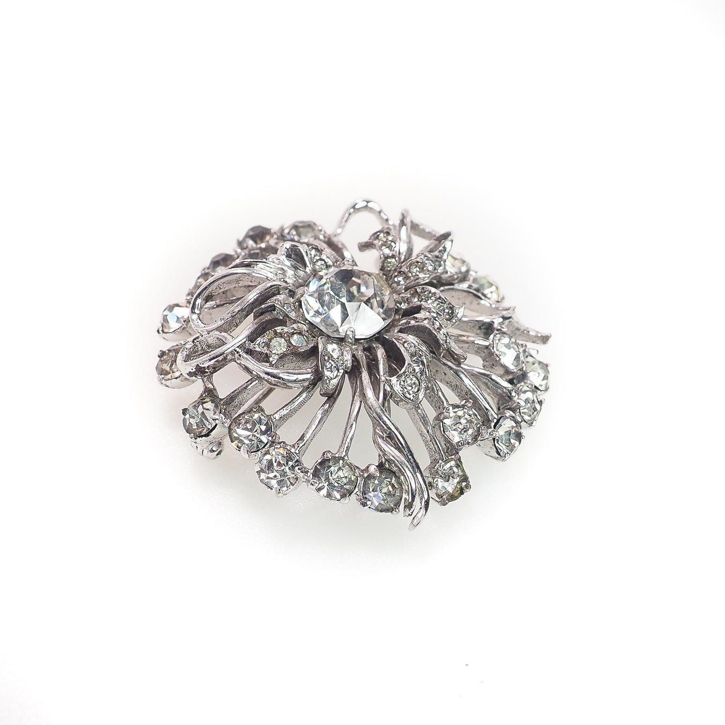 Vintage 1940s EISENBERG Ice Starburst Clear Rhinestone Sterling Silver Large Brooch - 40s Retro Designer Statement Brooch