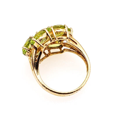 Vintage 1980s Peridot, Yellow Gold Cluster Ring - 80s Large Oval Cut Peridot and 10K Cluster Statement Cocktail Ring Size 5.75 - August Ring