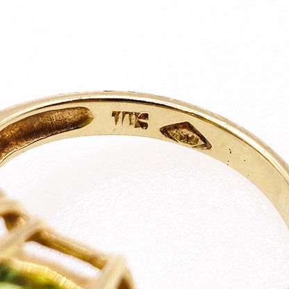Vintage 1980s Peridot, Yellow Gold Cluster Ring - 80s Large Oval Cut Peridot and 10K Cluster Statement Cocktail Ring Size 5.75 - August Ring
