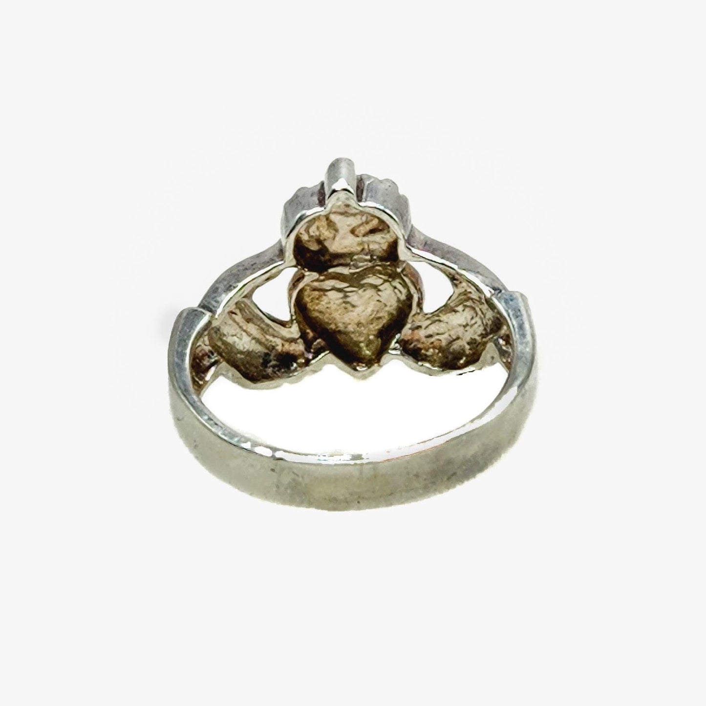 Vintage 1990s Sterling Silver Claddagh Band Ring Size 8 - 90s Silver Irish Heart Hands Crown Ring - Silver Engagement Love Ring