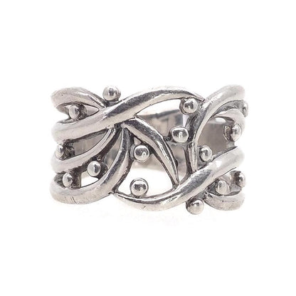 Vintage 1990s Sterling Silver Thick Band Southwestern Bead Ring Size 6.75