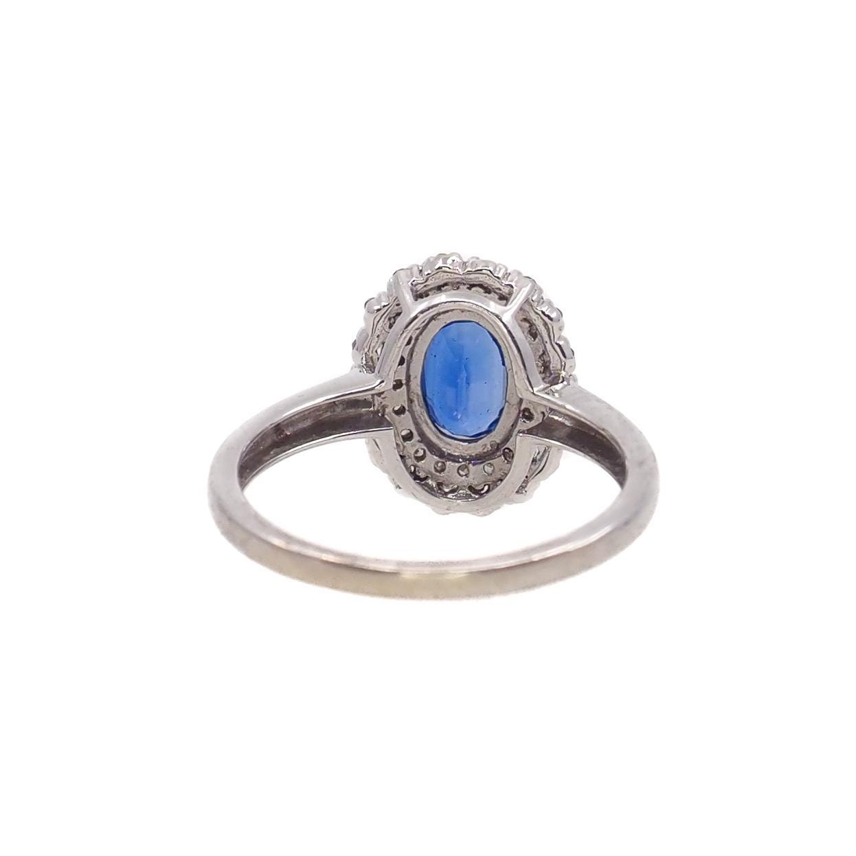 Vintage 1990s Kyanite, White Gold Diamond Ring - Oval Cut 1.08-Carat Natural Blue Kyanite, Diamond Double Halo, and 14K Ring Size 7.25