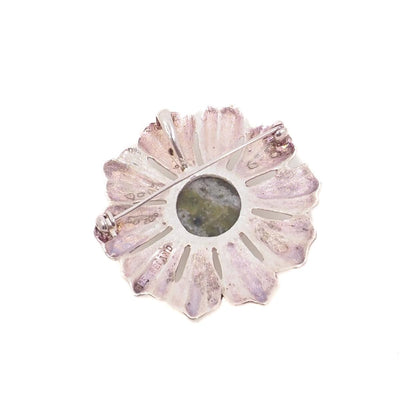 Vintage 1990s Green Connemara Marble and Sterling Silver Floral Brooch and Necklace Brooch Pendant Combo