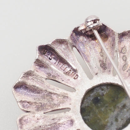 Vintage 1990s Green Connemara Marble and Sterling Silver Floral Brooch and Necklace Brooch Pendant Combo