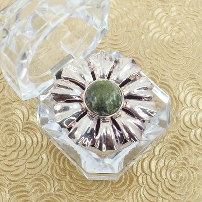 Vintage 1990s Green Connemara Marble and Sterling Silver Floral Brooch and Necklace Brooch Pendant Combo