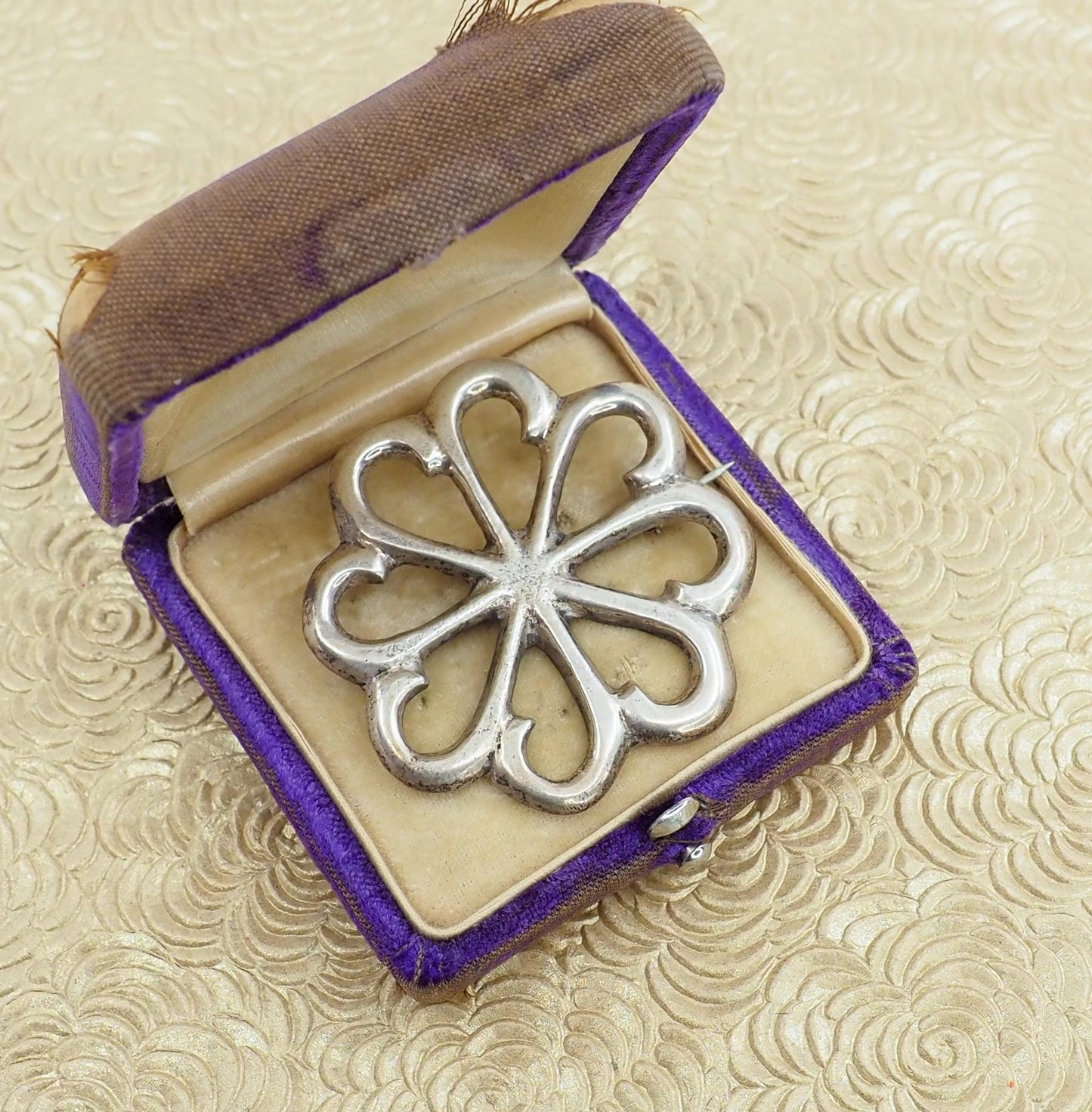 Antique 1880s Navajo Mid-Victorian Native American Old Pawn Silver Swirl Flower Sand Cast Pin Brooch - Antique Navajo Silver Floral Brooch