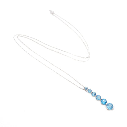 Vintage 1990s Bright Blue Glass and 10k White Gold Graduated Pendant 18" Necklace