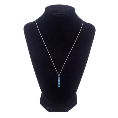Vintage 1990s Bright Blue Glass and 10k White Gold Graduated Pendant 18" Necklace