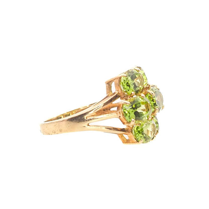 Vintage 1980s Peridot, Yellow Gold Cluster Ring - 80s Large Oval Cut Peridot and 10K Cluster Statement Cocktail Ring Size 5.75 - August Ring