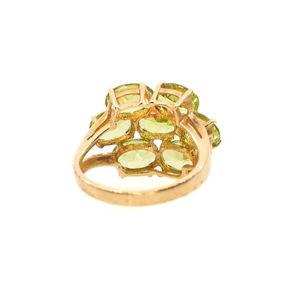 Vintage 1980s Peridot, Yellow Gold Cluster Ring - 80s Large Oval Cut Peridot and 10K Cluster Statement Cocktail Ring Size 5.75 - August Ring
