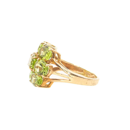 Vintage 1980s Peridot, Yellow Gold Cluster Ring - 80s Large Oval Cut Peridot and 10K Cluster Statement Cocktail Ring Size 5.75 - August Ring