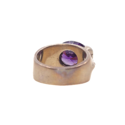 Vintage 1970s Dark Purple Color Change Glass and Sterling Statement Ring Size 7