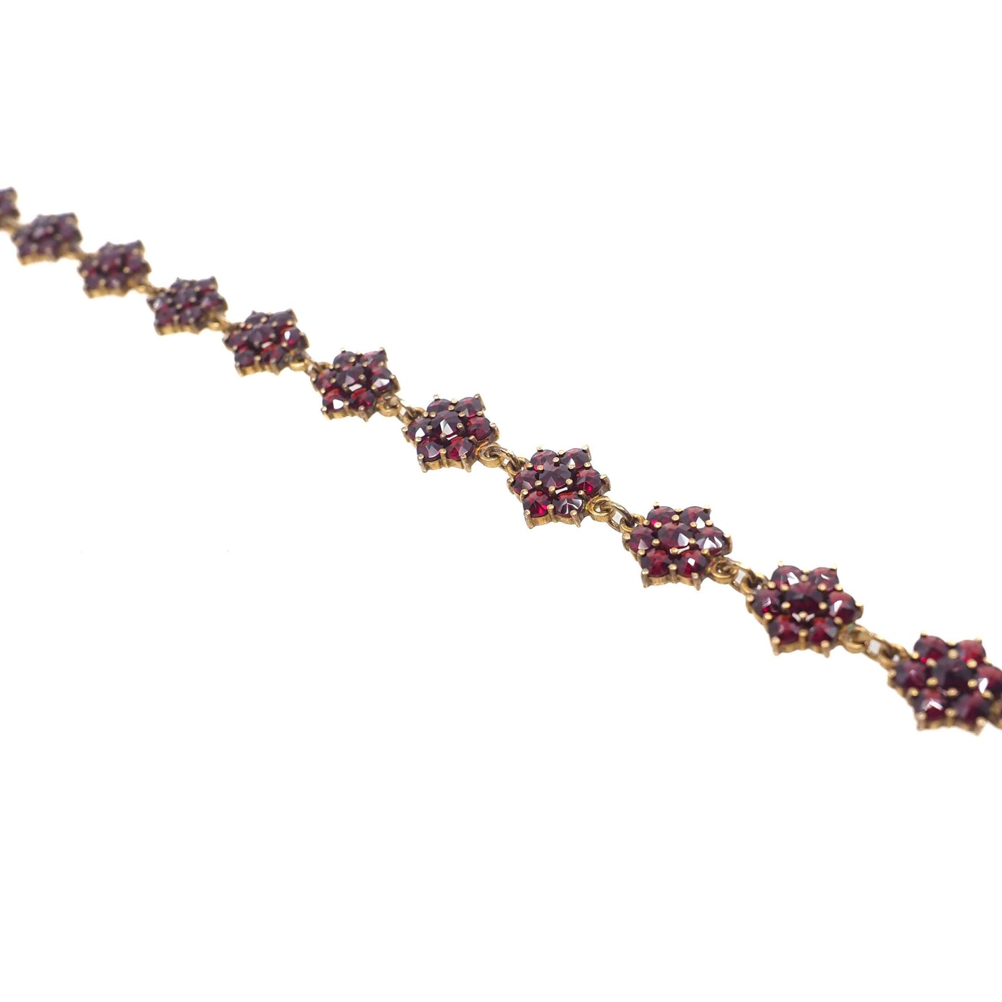 Vintage 1960s Rose Cut Pyrope Garnet and Gold Wash Sterling Silver Cluster Link 7" Bracelet - Red Garnet Gemstone Thin Bracelet