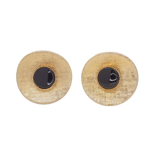 Vintage 1940s PIONEER Black and Gold Circle Unisex Cufflinks - 40s Black and Gold Cufflinks - Fathers Day Gift