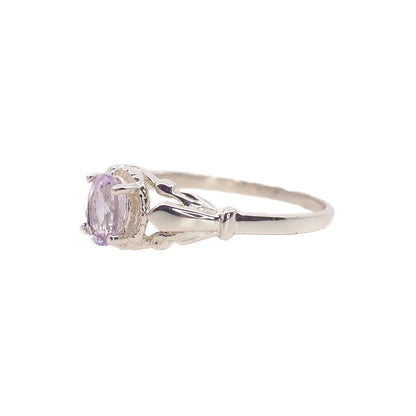 Vintage 1970s Light Purple Glass and Sterling Statement Ring Size 7 - 70s Oval Cut Purple Glass Thin Band Silver Ring