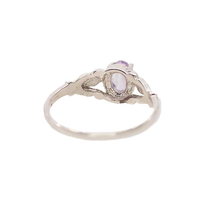 Vintage 1970s Light Purple Glass and Sterling Statement Ring Size 7 - 70s Oval Cut Purple Glass Thin Band Silver Ring