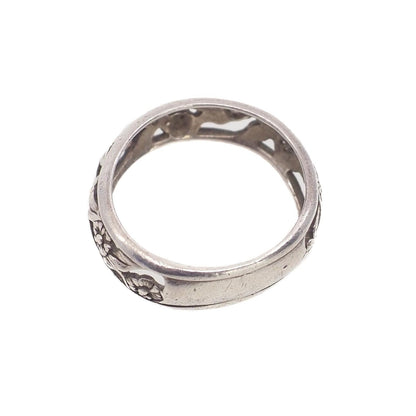 Vintage 1990s Sterling Silver Openwork Band Southwestern Flower Ring Size 7