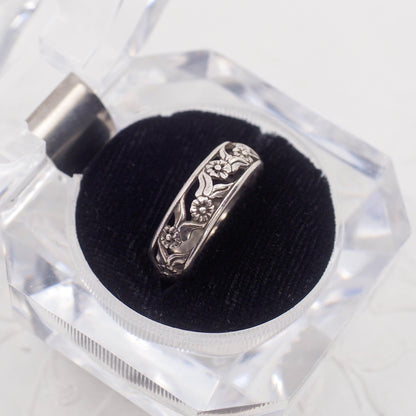Vintage 1990s Sterling Silver Openwork Band Southwestern Flower Ring Size 7