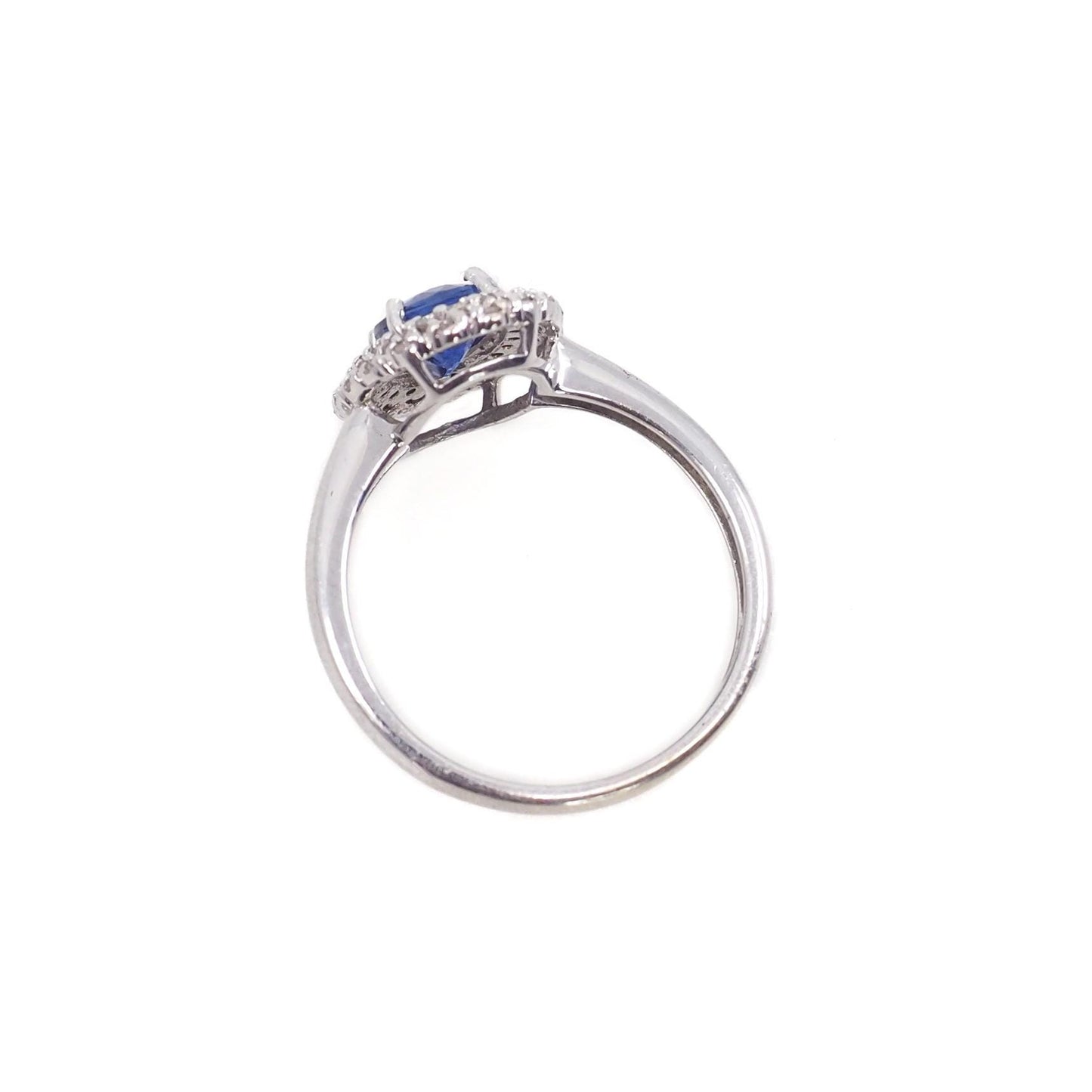 Vintage 1990s Kyanite, White Gold Diamond Ring - Oval Cut 1.08-Carat Natural Blue Kyanite, Diamond Double Halo, and 14K Ring Size 7.25