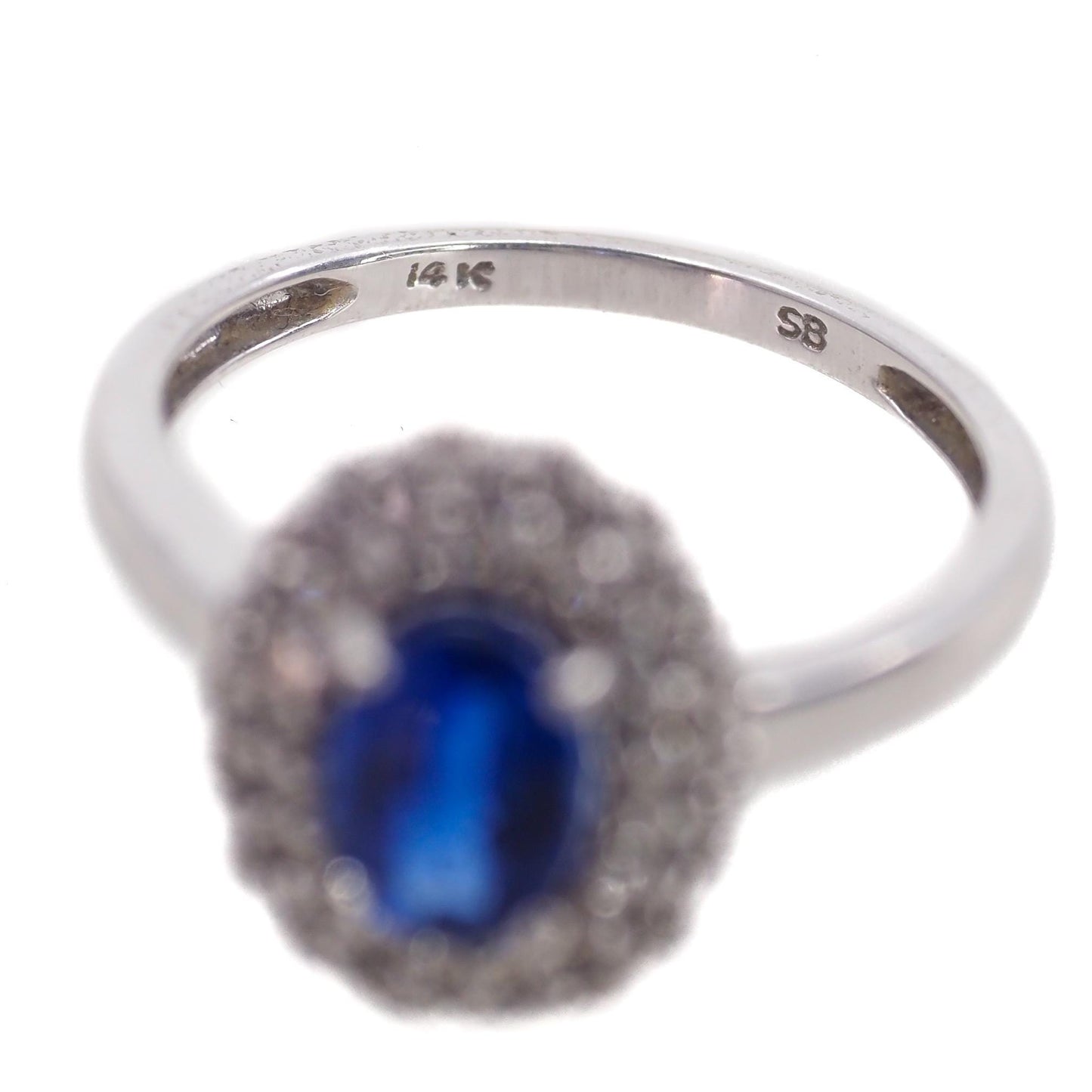 Vintage 1990s Kyanite, White Gold Diamond Ring - Oval Cut 1.08-Carat Natural Blue Kyanite, Diamond Double Halo, and 14K Ring Size 7.25