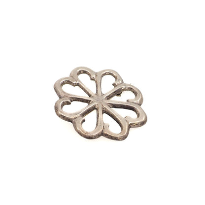 Vintage 1950s Navajo Mid-Century Native American Old Pawn Silver Swirl Flower Sand Cast Pin Brooch - Antique Navajo Silver Floral Brooch