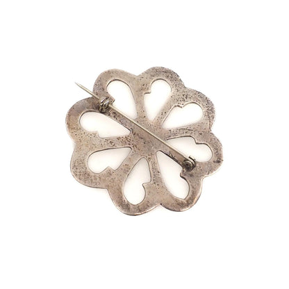 Vintage 1950s Navajo Mid-Century Native American Old Pawn Silver Swirl Flower Sand Cast Pin Brooch - Antique Navajo Silver Floral Brooch