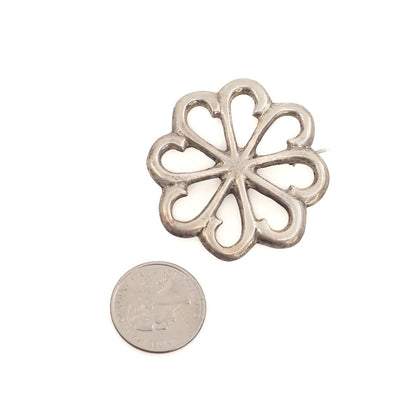 Vintage 1950s Navajo Mid-Century Native American Old Pawn Silver Swirl Flower Sand Cast Pin Brooch - Antique Navajo Silver Floral Brooch