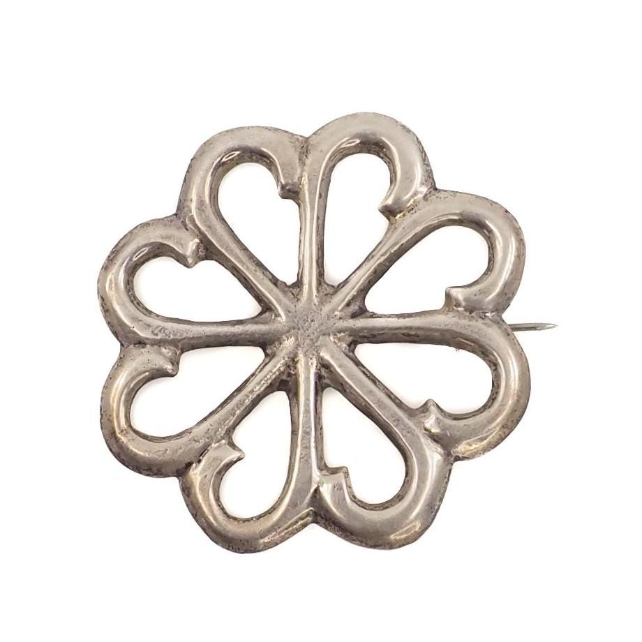 Antique 1880s Navajo Mid-Victorian Native American Old Pawn Silver Swirl Flower Sand Cast Pin Brooch - Antique Navajo Silver Floral Brooch