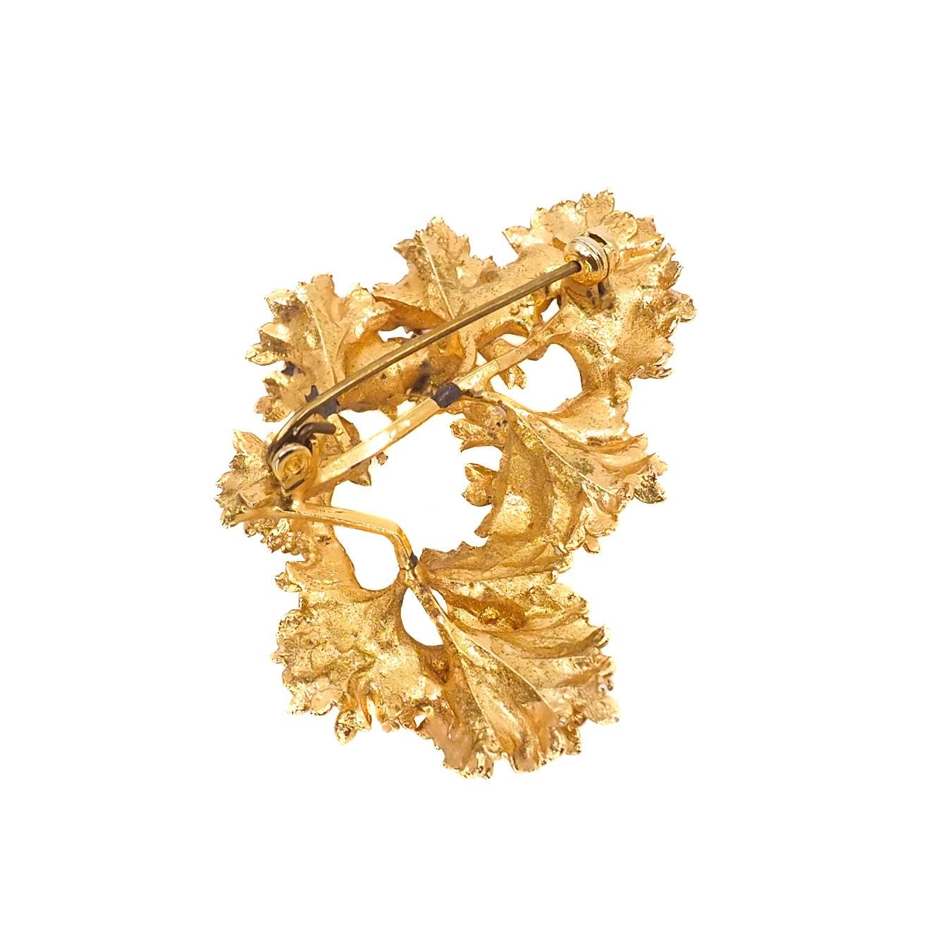 Vintage 1960s Large Brutalist Leaf Plant Gold Brooch - 60s Costume Yellow Gold Plate Unisex Brooch