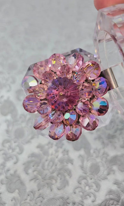 Vintage 1960s Pink Aurora Borealis Beaded Brooch