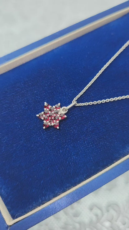 Vintage 1960s GRANAT TURNOV Bohemian Garnet Star Cluster Pendant 20" Necklace