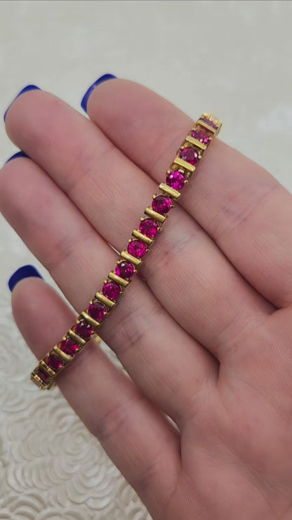Vintage 1990s Lab Ruby and Vermeil Tennis 8" Bracelet