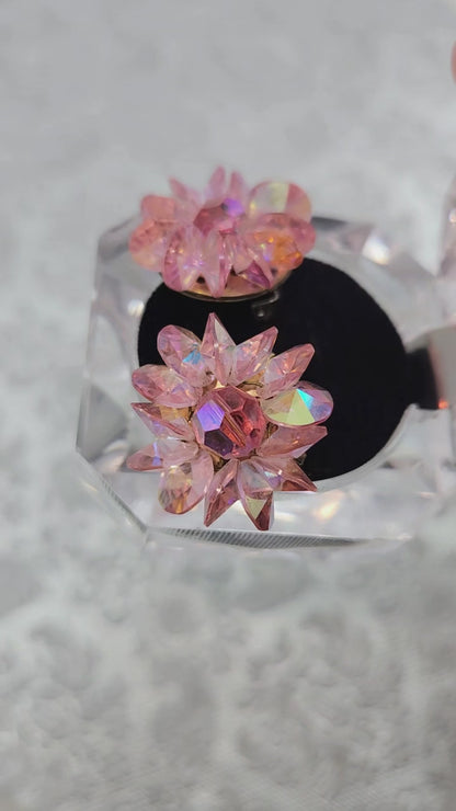 Vintage 1960s Pink Aurora Borealis Beaded Clip-On Earrings