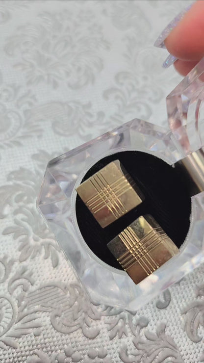 Vintage 1960s Etched Square Gold Plate Unisex Geometric Cufflinks